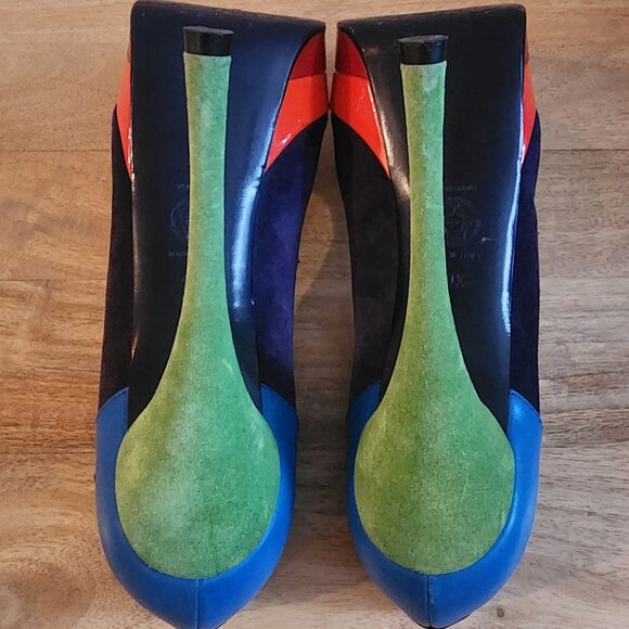 Versace Shoes Womens Size 40.5 Multicolor Suede Leather Platform High Heel Italy - Picture 12 of 14